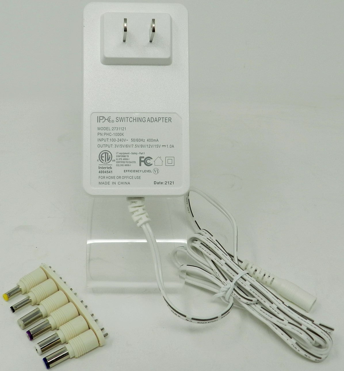 Universal adjustable power supply 1000mA , six interchangeable DC plugs