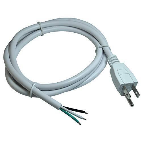 12ft 18/3 Prong Replacement Power Supply WHITE Cord Pigtail, Part # 3/18AWG12W - AC-DC PowerShack