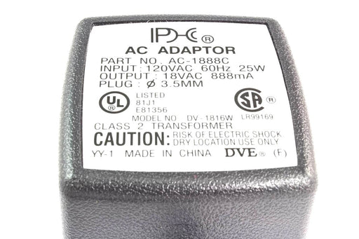 AC-AC Power Supply 18VAC @ 888mA; 3.5mm mono plug; Part # AC-1888C - AC-DC PowerShack