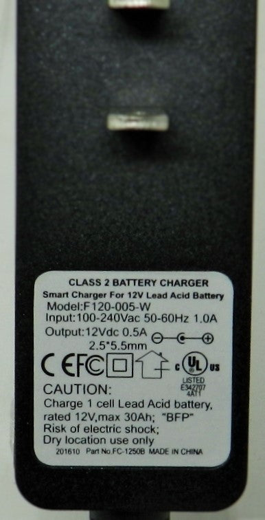 Floating-Smart Charger 12V DC @ 500mA; 2.5 x 5.5mm (+) center polarity - AC-DC PowerShack