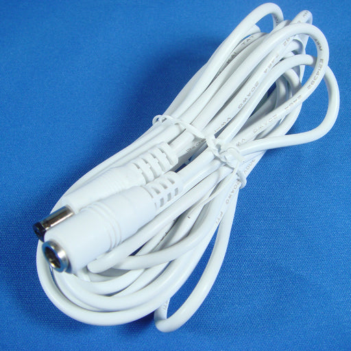HDCQ12W 12ft 2.1mm x 5.5mm DC Plug Extension Cable, 20 AWG, WHITE - AC-DC PowerShack