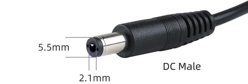 2.1mm x 5.5mm DC Male Plug Dimensions for 24V 1A Power Supply