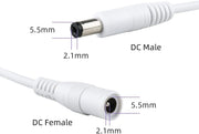 6ft 2.1mm x 5.5mm DC Power Extension Cable with On/Off Rocker Switch, 20 AWG WHITE - AC-DC PowerShack