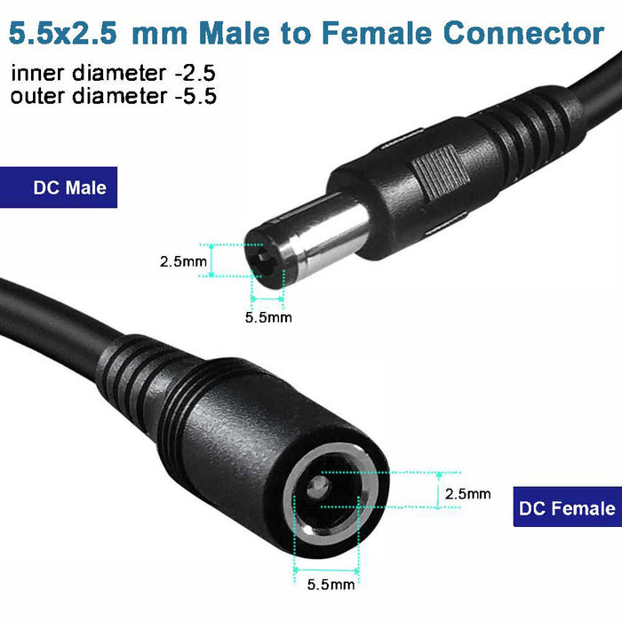 DC Inline Rocker On/Off Switch Cable DC Jack 2.5 x 5.5mm; Male to Female DC Power Connector (Copy) - AC-DC PowerShack