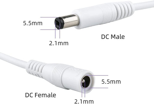 3ft 2.1mm x 5.5mm DC Power Extension Cable, 20 AWG WHITE - AC-DC PowerShack