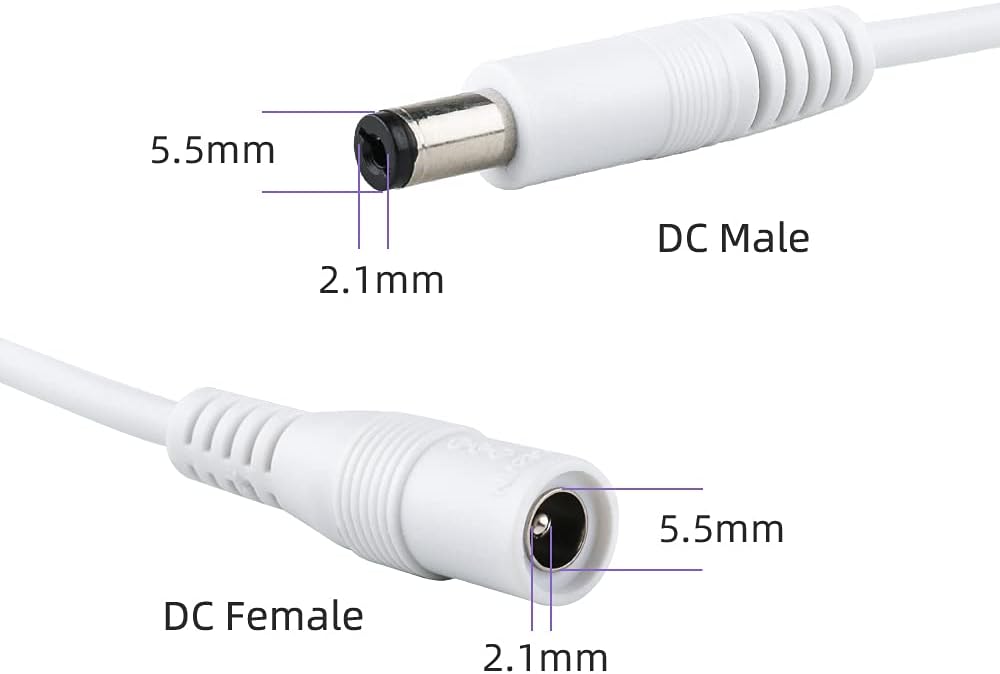 ABLEGRID 6ft DC Power Extension Cable – 5.5mm X 2.5mm To 2.1mm Male To Female