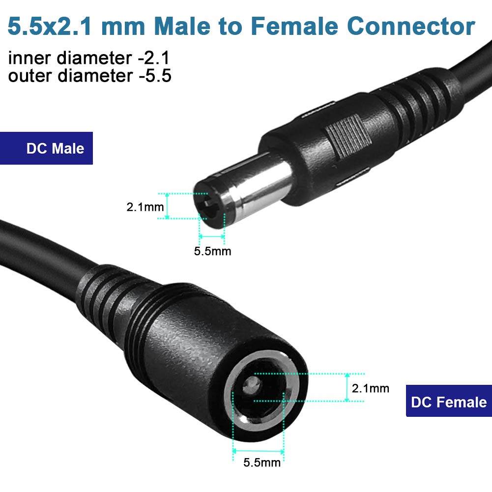 DC Inline Rocker On/Off Switch Cable DC Jack 2.1 x 5.5mm; Male to ...