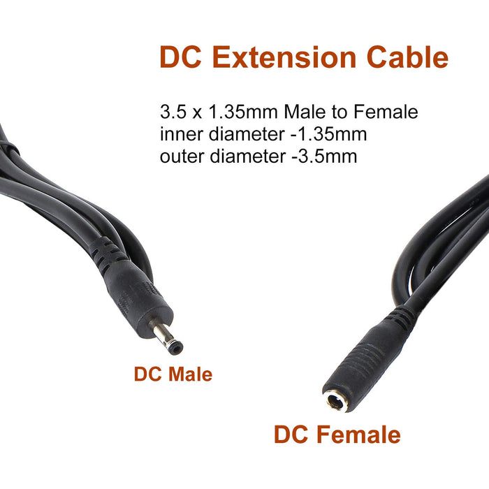 12ft 1.35mm x 3.5mm DC Power Extension Cable, 20 AWG - AC-DC PowerShack