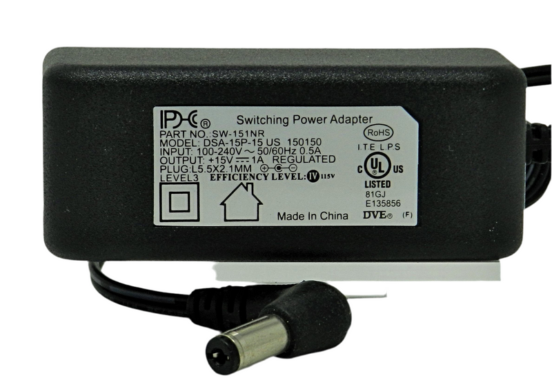 AC-DC Switching Regulated Power Supply 15V DC @ 1000mA; 2.1 x 5.5mm NEGATIVE center polarity - AC-DC PowerShack
