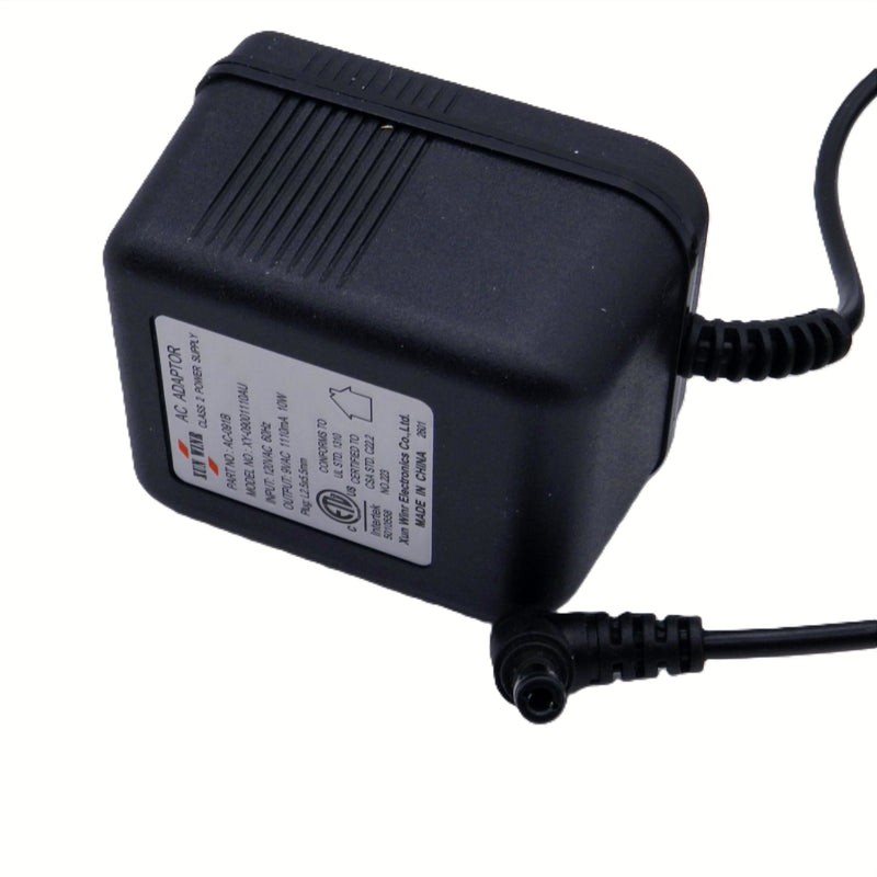 9V AC-AC power adapter with 1110mA output, right angle 2.5mm x 5.5mm plug, by PHC Enterprise, Inc.