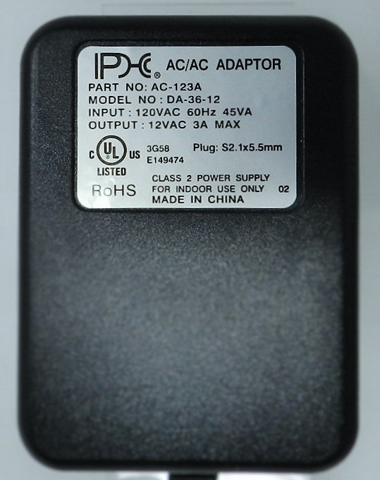 AC-AC Power Supply 12V AC @ 3000mA; 2.1 x 5.5mm - AC-DC PowerShack