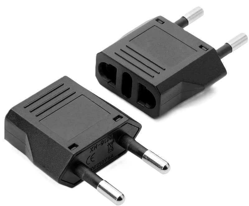Plug Adapter Power Converter (2pcs), Travel from USA to EU-Europe Plug; Part# CP-4MM - AC-DC PowerShack