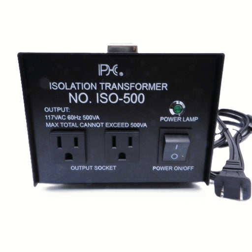Professional 500VA isolation transformer by PHC Enterprise, Inc., showing front view with 117VAC input and output terminals.