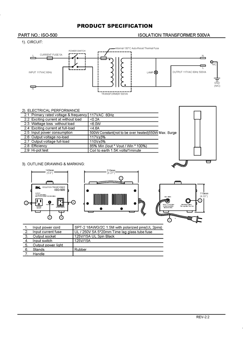 500VA Isolation Transformer, 117VAC to 117VAC - AC-DC PowerShack