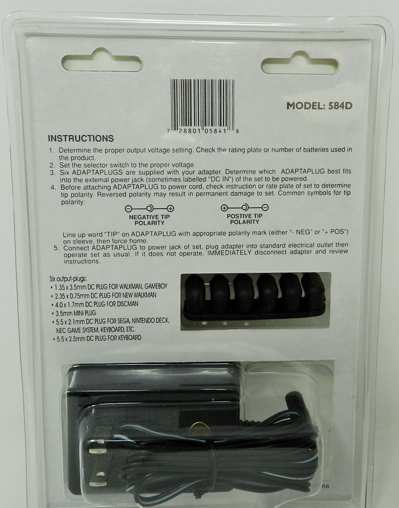 DC Universal Power Adapter Multi Voltage Output: 1.5V DC-12V DC @ 300 mA; 6-plugs - AC-DC PowerShack