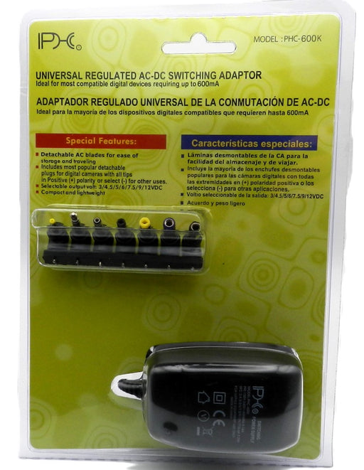 DC Universal Power Adapter Multi Voltage Output: 3.0V DC-12V DC @ 600 mA; 7-plugs - AC-DC PowerShack