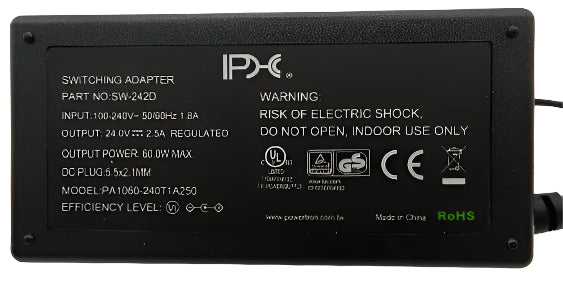 AC-DC Switching Regulated Power Supply 24V DC @ 2500mA; 2.1 x 5.5mm (+) center polarity - AC-DC PowerShack