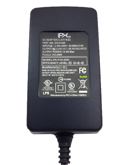 AC-DC Switching Regulated Power Supply 9VDC @ 1500mA; 2.1 x 5.5mm (+) center polarity; Part # SW-91AR - AC-DC PowerShack