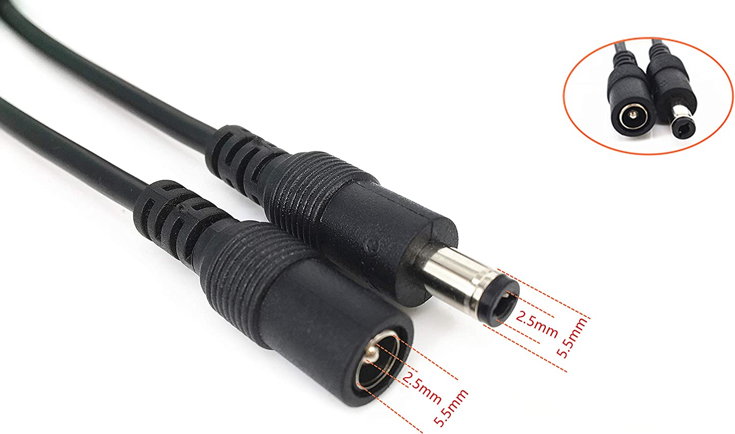 12ft 2.5mm x 5.5mm DC Power Extension Cable, 20 AWG | DCB CABLE | AC-DC ...