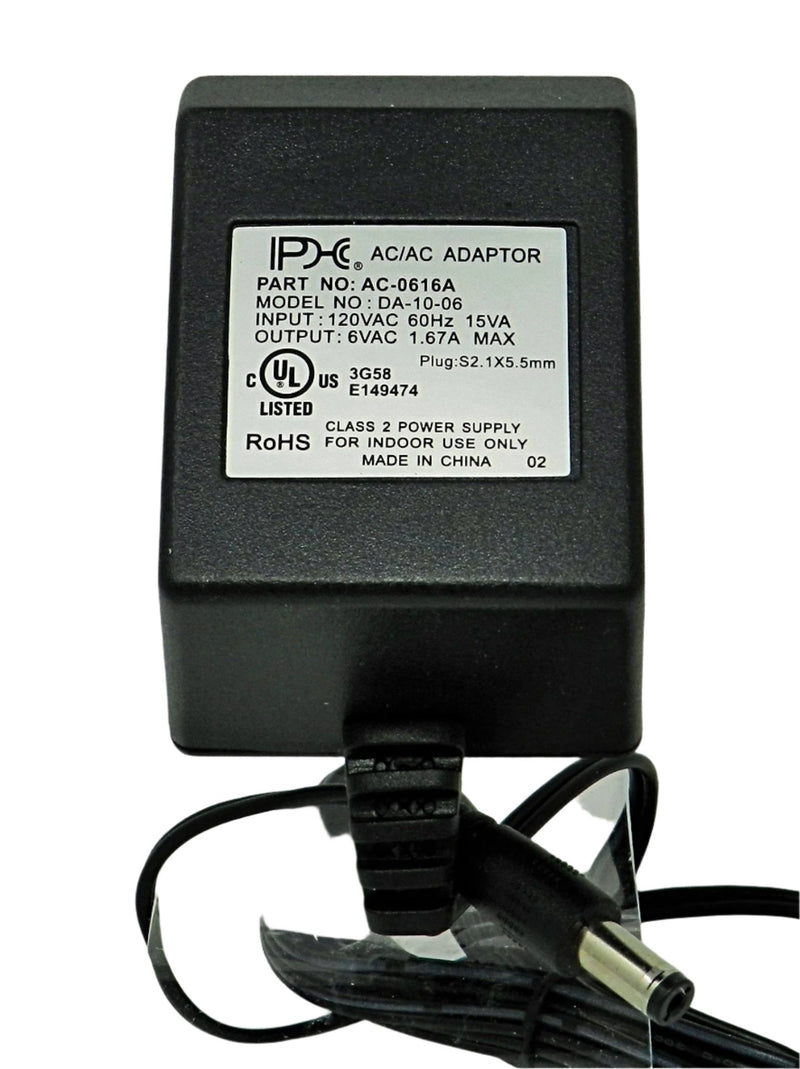 AC-AC Power Supply 6V AC @ 1670mA; 2.1 x 5.5mm; Part # AC-0616A - AC-DC PowerShack
