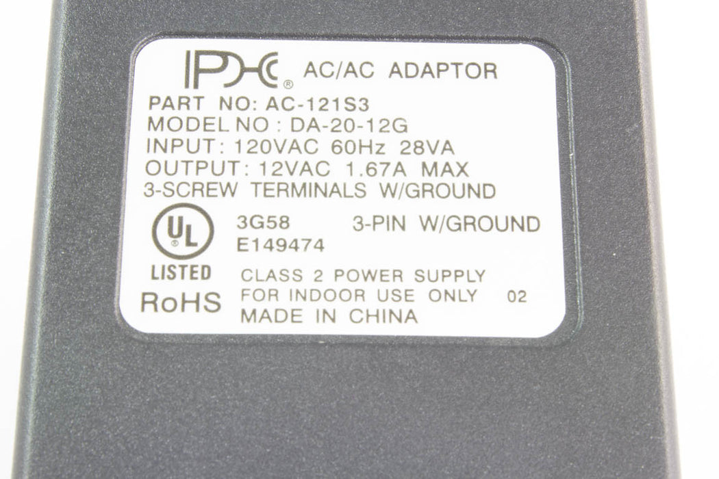AC-AC Power Supply 12V AC @ 1670mA; 3 x Screw Terminals; Part # AC-121S3 - AC-DC PowerShack