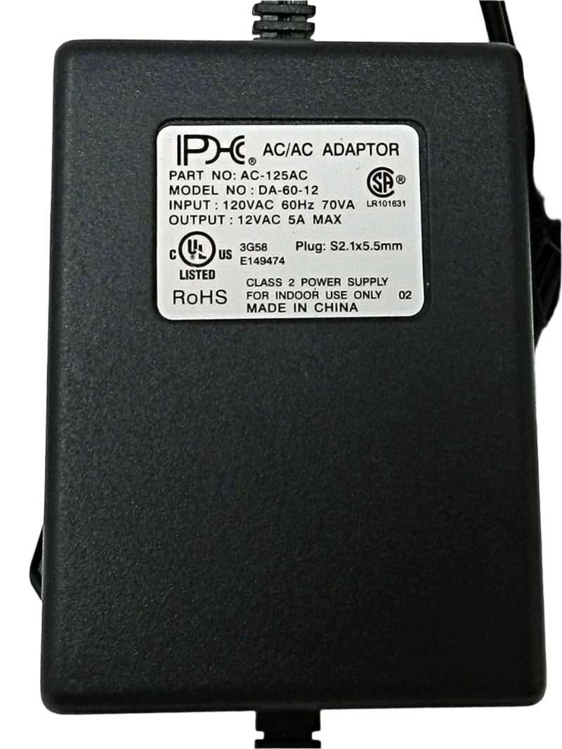 AC-AC Power Supply 12VAC @ 5000mA; 2.1 x 5.5mm; Part # AC-125AC - AC-DC PowerShack