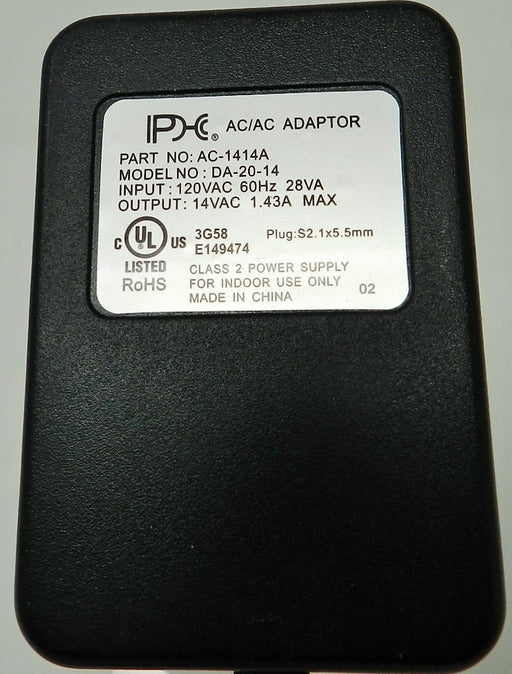 AC-AC Power Supply 14VAC @ 1420mA; 2.1 x 5.5mm; Part # AC-1414A - AC-DC PowerShack