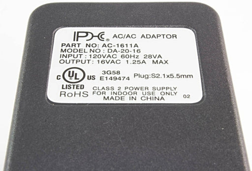 AC-AC Power Supply 16VAC @ 1250mA; 2.1 x 5.5mm; Part # AC-1611A - AC-DC PowerShack