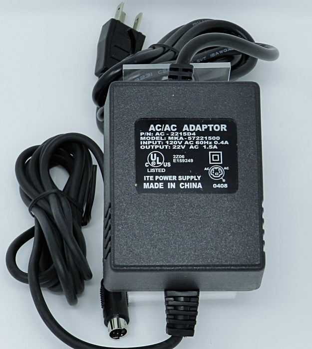AC-AC Power Supply 22VAC @ 1500mA; DIN-4 plug for VeriFone P250 Printer; Part # AC-2215D4 - AC-DC PowerShack