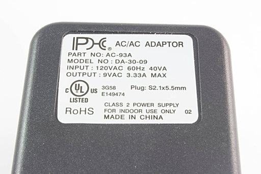 AC-AC Power Supply 9VAC @ 3330mA; 2.1 x 5.5mm; Part # AC-93A - AC-DC PowerShack