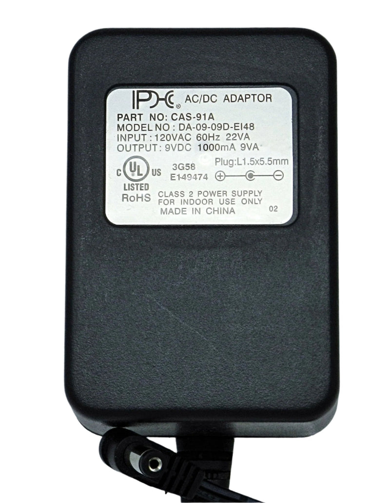 AC-DC Linear Power Supply 9VDC @ 1000mA; 1.5 x 5.5mm NEGATIVE center polarity; Casio keyboards AD-5