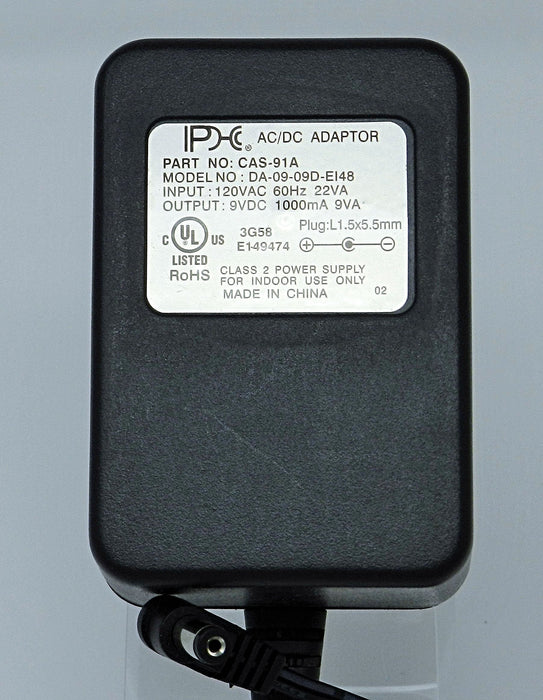 AC-DC Linear Power Supply 9VDC @ 1000mA; 1.5 x 5.5mm NEGATIVE center polarity; Casio keyboards AD-5