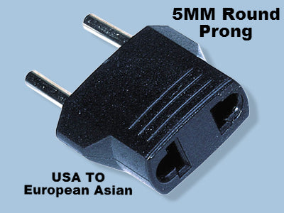 Plug Adapter Power Converter, Travel from USA to EU-Europe Plug; Part# CP-5MM - AC-DC PowerShack