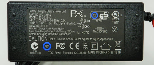 Floating-Smart Charger 12VDC @ 3000mA; Alligator Clips; Part # FC-123AQ - AC-DC PowerShack