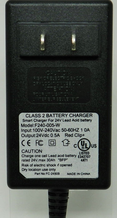 Floating-Smart Charger 24VDC @ 500mA; 2.5 x 5.5mm (+) center polarity; Part # FC-2450B - AC-DC PowerShack