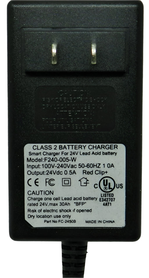 Floating-Smart Charger 24VDC @ 500mA; 2.5 x 5.5mm (+) center polarity; Part # FC-2450B - AC-DC PowerShack