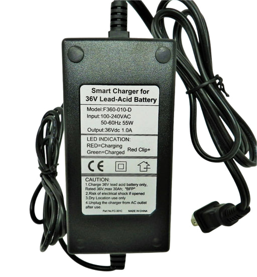 Floating-Smart Charger 36VDC @ 1000mA; Alligator Clips; Part # FC-361C - AC-DC PowerShack