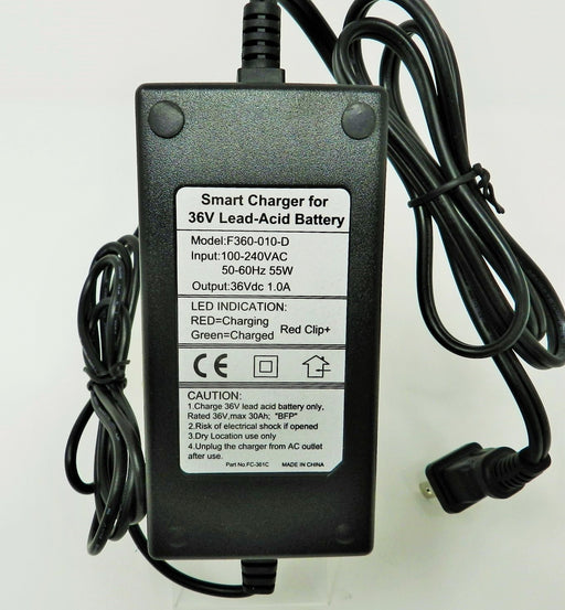 Floating-Smart Charger 36VDC @ 1000mA; Alligator Clips; Part # FC-361C - AC-DC PowerShack