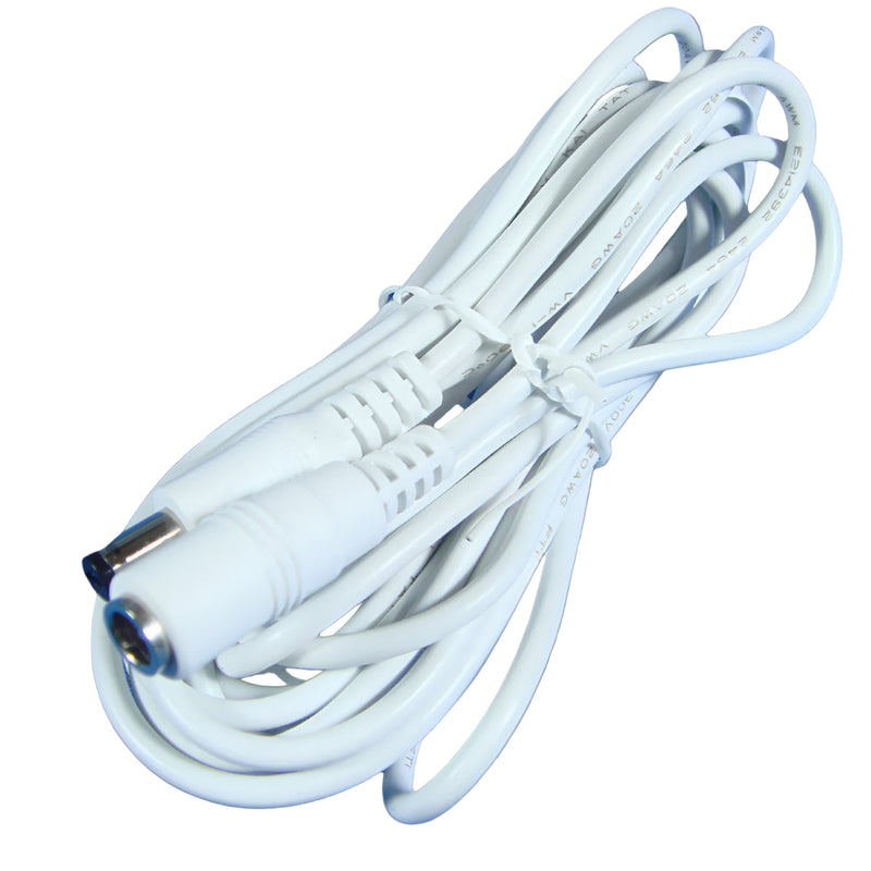 HDCQ12W 12ft 2.1mm x 5.5mm DC Plug Extension Cable, 20 AWG, WHITE - AC-DC PowerShack