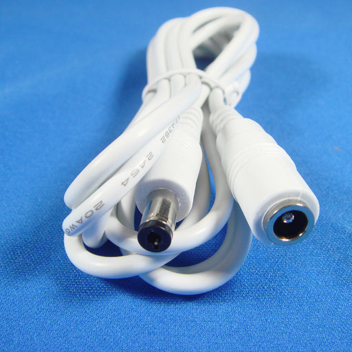 HDCQ6W 6ft 2.1mm x 5.5mm DC Plug Extension Cable, 20 AWG, WHITE - AC-DC PowerShack