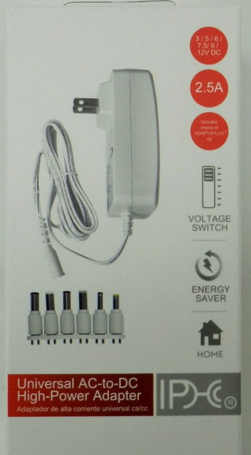 Universal Selectable-Voltage AC-to-DC Adapter: 3VDC-12VDC @ 2.5 Amp