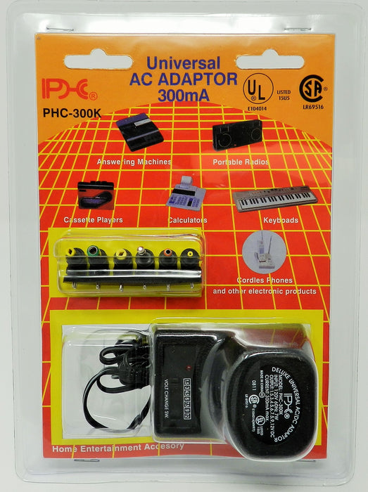 AC-DC Universal Power Adapter Voltage Output: 1.5VDC-12VDC @ 300 mA; 6-plugs; Part # 584D - PHC-300K - SMP-ELI-035