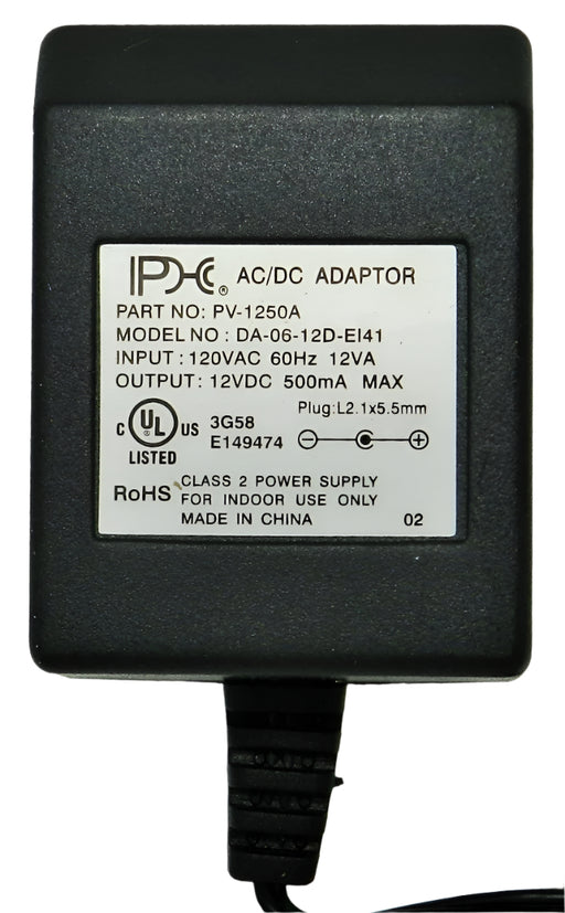 AC-DC Linear Power Supply 12VDC @ 500mA  2.1 x 5.5mm (+) center polarity; Part # PV-1250A - AC-DC PowerShack