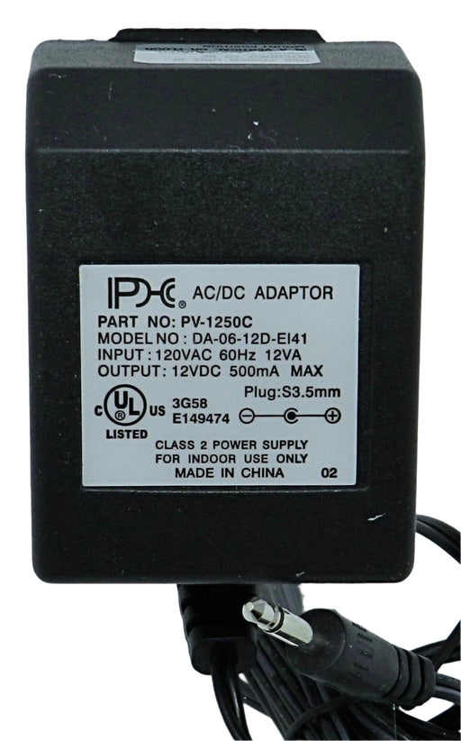 AC-DC Linear Power Supply 12VDC @ 500mA; 3.5 MALE (+) center polarity; Part # PV-1250C - AC-DC PowerShack