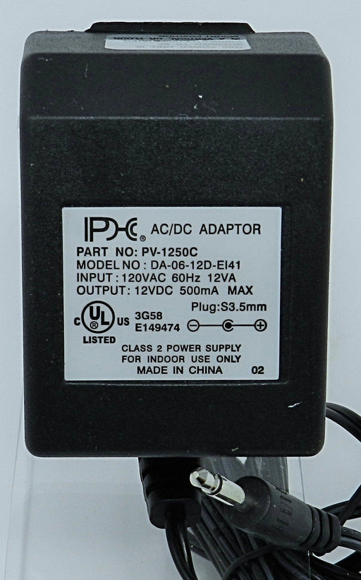 AC-DC Linear Power Supply 12VDC @ 500mA; 3.5 MALE (+) center polarity; Part # PV-1250C - AC-DC PowerShack