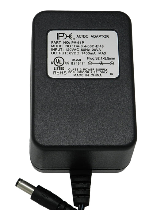 AC-DC Linear Power Supply 6VDC @ 1400mA; 2.1 x 5.5mm (+) center polarity; Part # PV-61P - AC-DC PowerShack