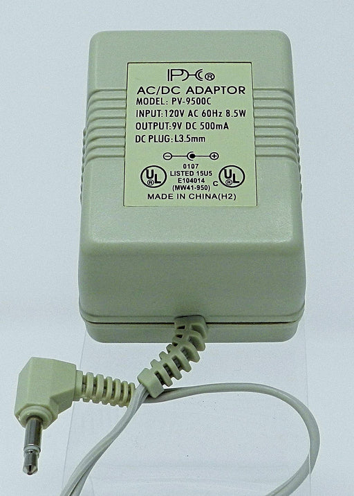 AC-DC Linear Power Supply 9VDC @ 500mA; 3.5 MALE (+) center polarity; Part # PV-9500C - AC-DC PowerShack