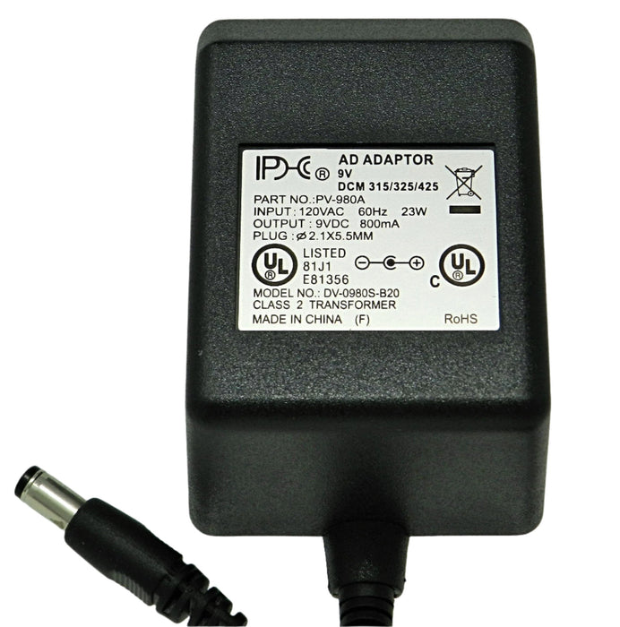 AC-DC Linear Power Supply 9VDC @ 800mA; 2.1 x 5.5mm (+) center polarity; Short Barrel; Part # PV-980A - AC-DC PowerShack