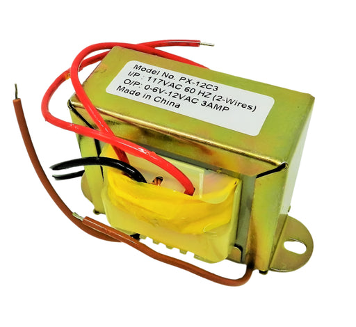 12VCT 12V, 6V Transformer 6V-0-6V CT @ 3A 110VAC to 12VAC 6VAC;  Part #: PX-12C3 - AC-DC PowerShack