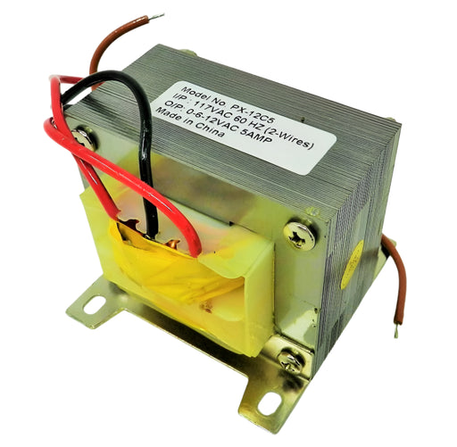 12VCT 12V, 6V Transformer 6V-0-6V CT @ 5A 110VAC to 12VAC 6VAC;  Part #: PX-12C5 - AC-DC PowerShack